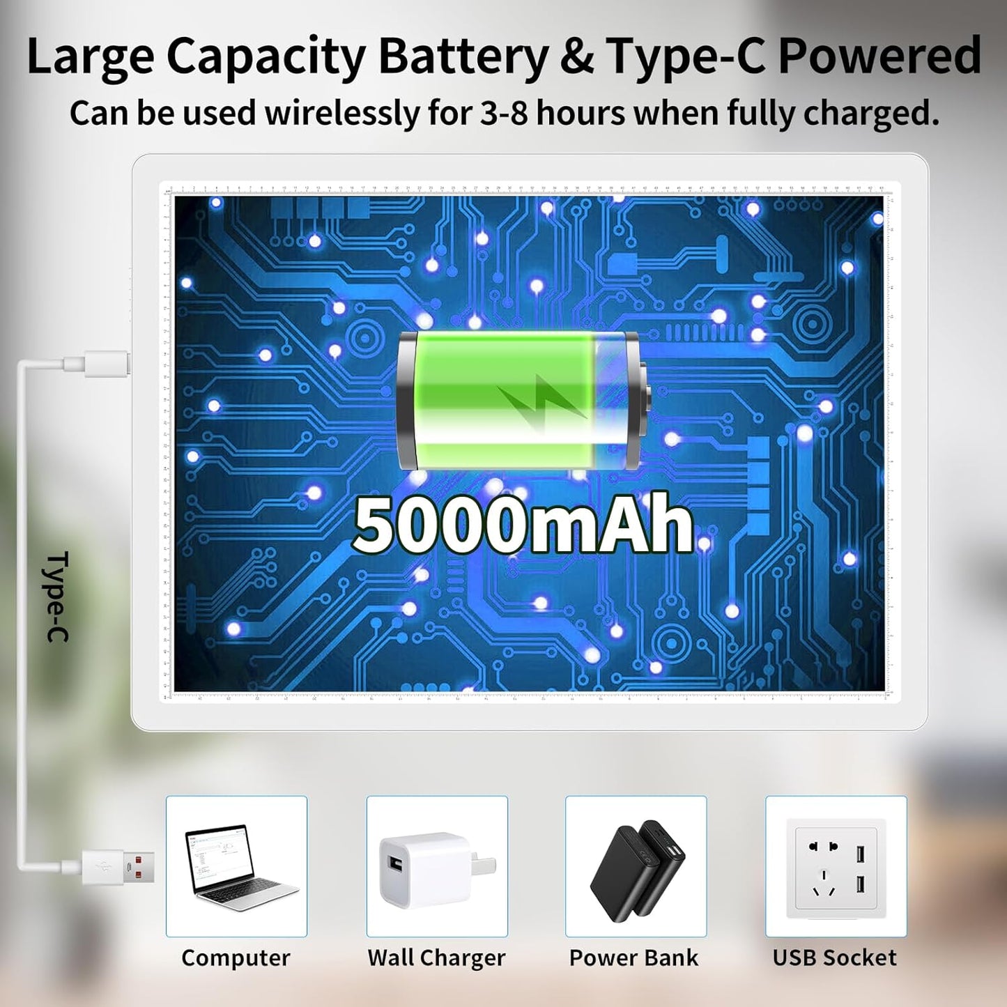 TOHETO Rechargeable Magnetic A2 Light Board 25.2''x18.4'', Large Diamond Painting Light Pad with Side Buttons, 3 Light Colors Light Box for Tracing and Drawing, Dimming LED Light Table for Sketching