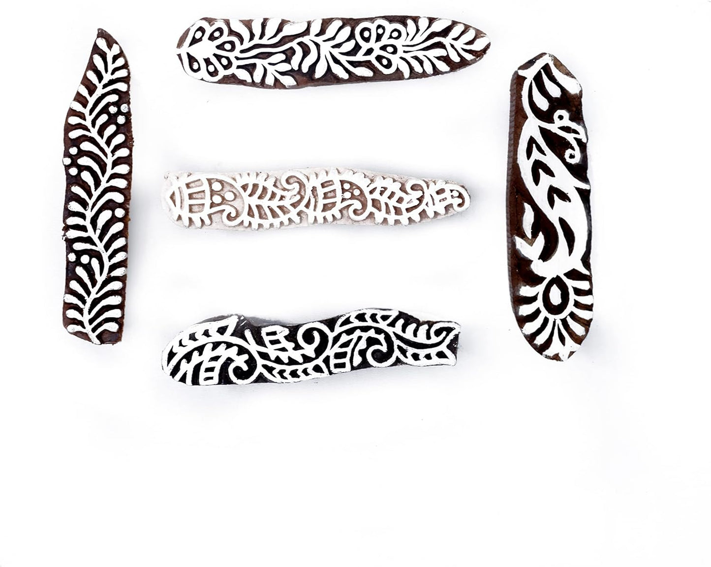 Hashcart | Set of 5 | Mehndi Print Blocks Border Pattern Wooden Stamp, Handcarved Indian Textile Printing Blocks for Crafting on Fabric Clay & Henna Tattoo Saree Border Paper Print Pottery Stamps