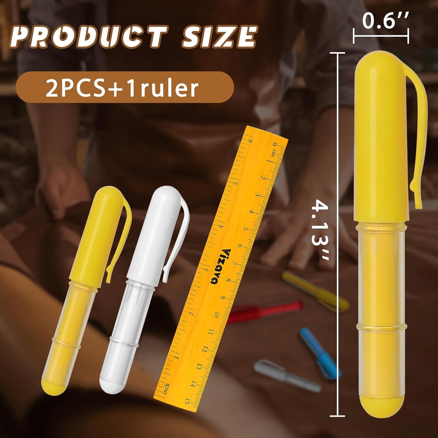 Fabric Chalk Markers for Sewing,Quilting,Crafting|Erasable Tailor Chalk|Work on Various Fabrics|Dosing Wheel Drawing Precise Line(2pk Yellow,White professional tailors chalks pencil&1Ruler)