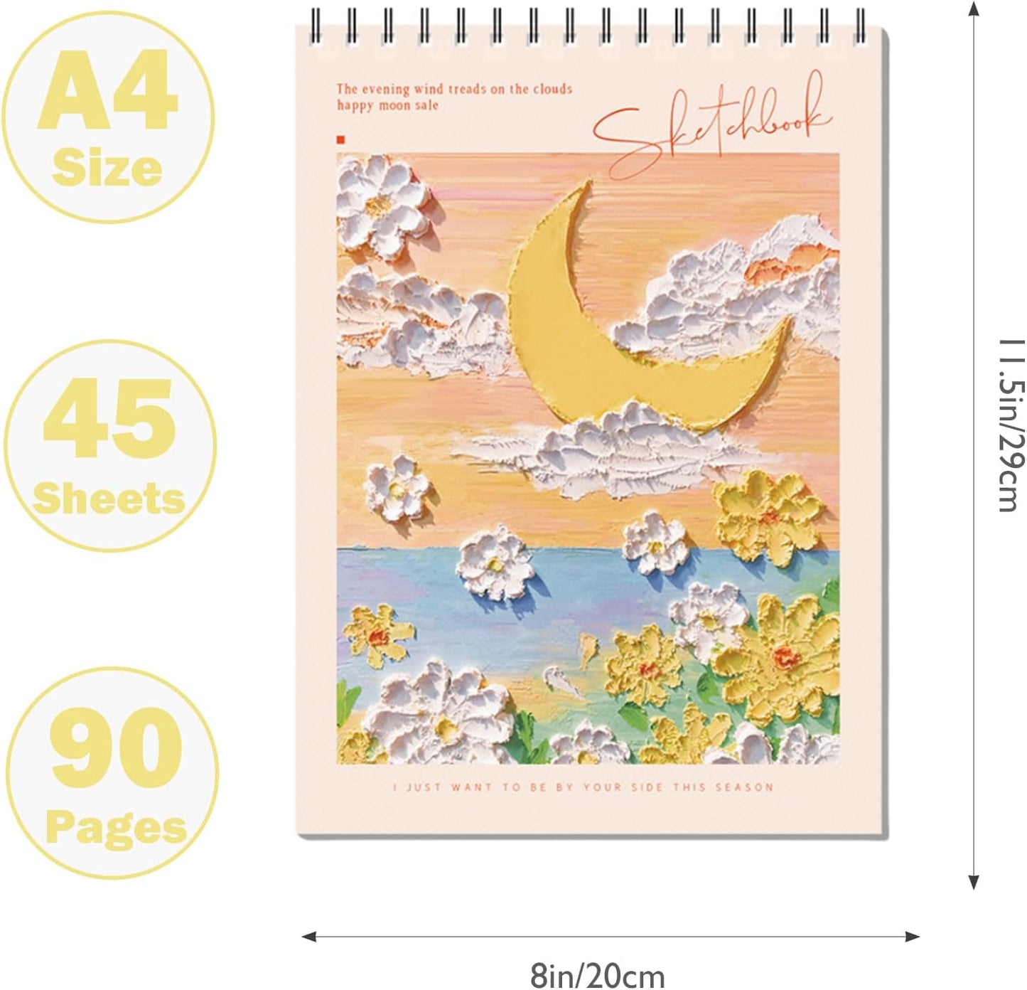 Sketch Pad 8 x 11.5, Cute Spiral Notebook - Yellow Sketch Book Spiral Bound, 45 Sheets (90 Pages) 68lb/100gsm - Sketch Pads for Drawing, Kids, Teens, Adults, Artists (Orange)