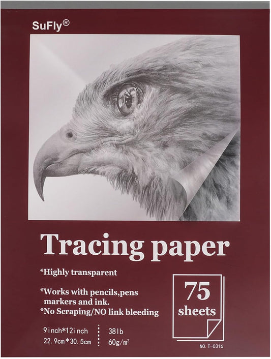 Tracing Paper for Drawing, 9 X 12'' Tracing Paper Pad, 75 Sheets Transparent Vellum Paper for Tracing Pads, 38lb/60gsm Translucent Trace Pad for Pencil Sketching, Image Tracing.