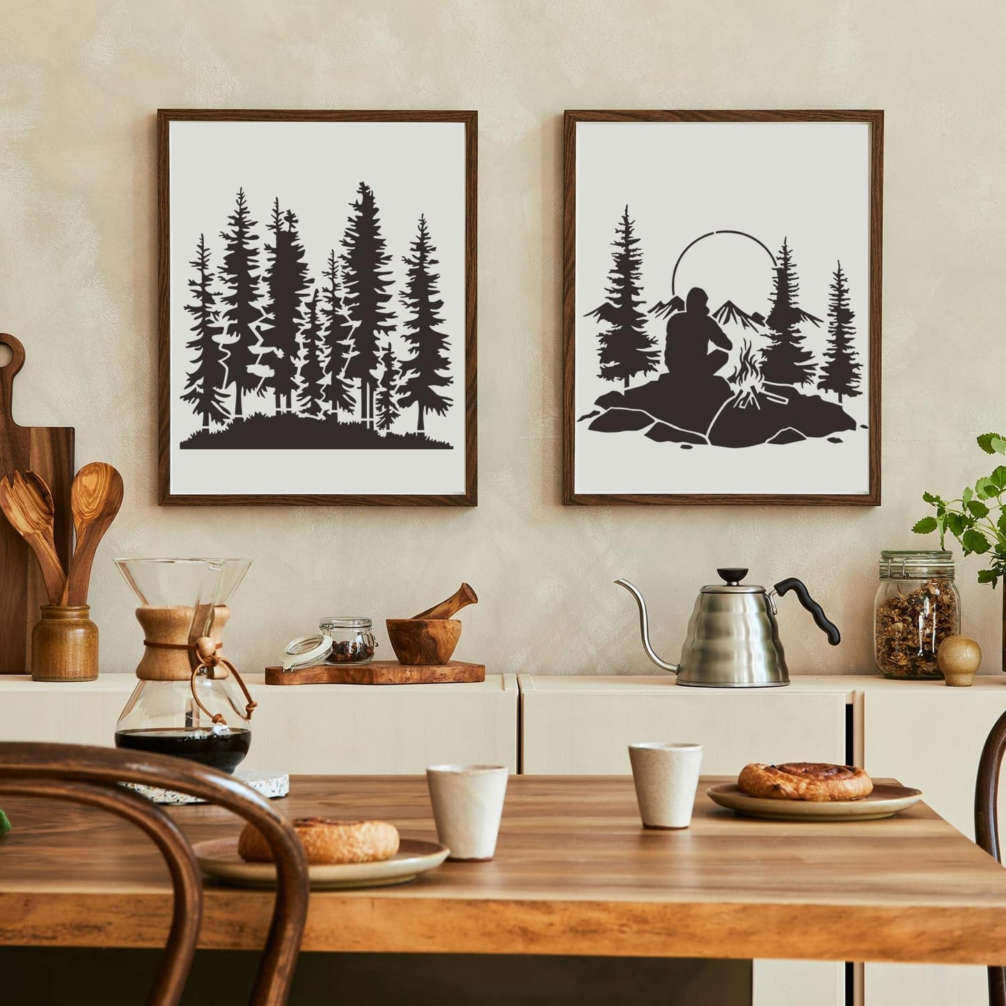 Mountain Tree Stencils for Painting 12” Forest Animal Stencils Pine Tree Stencil Reusable Drawing Templates for Wood T-Shirt Fabric DIY Crafts