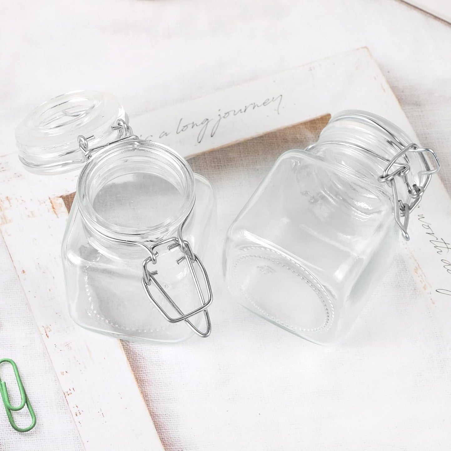 MIDELONG Spice Jars, 3oz Square Glass Jars with Hinged Glass Lid, Empty Spice Containers, Leak Proof Rubber Gasket for Home Kitchen Arts Crafts Decoration Snack Foods and Sauces, Pack of 2
