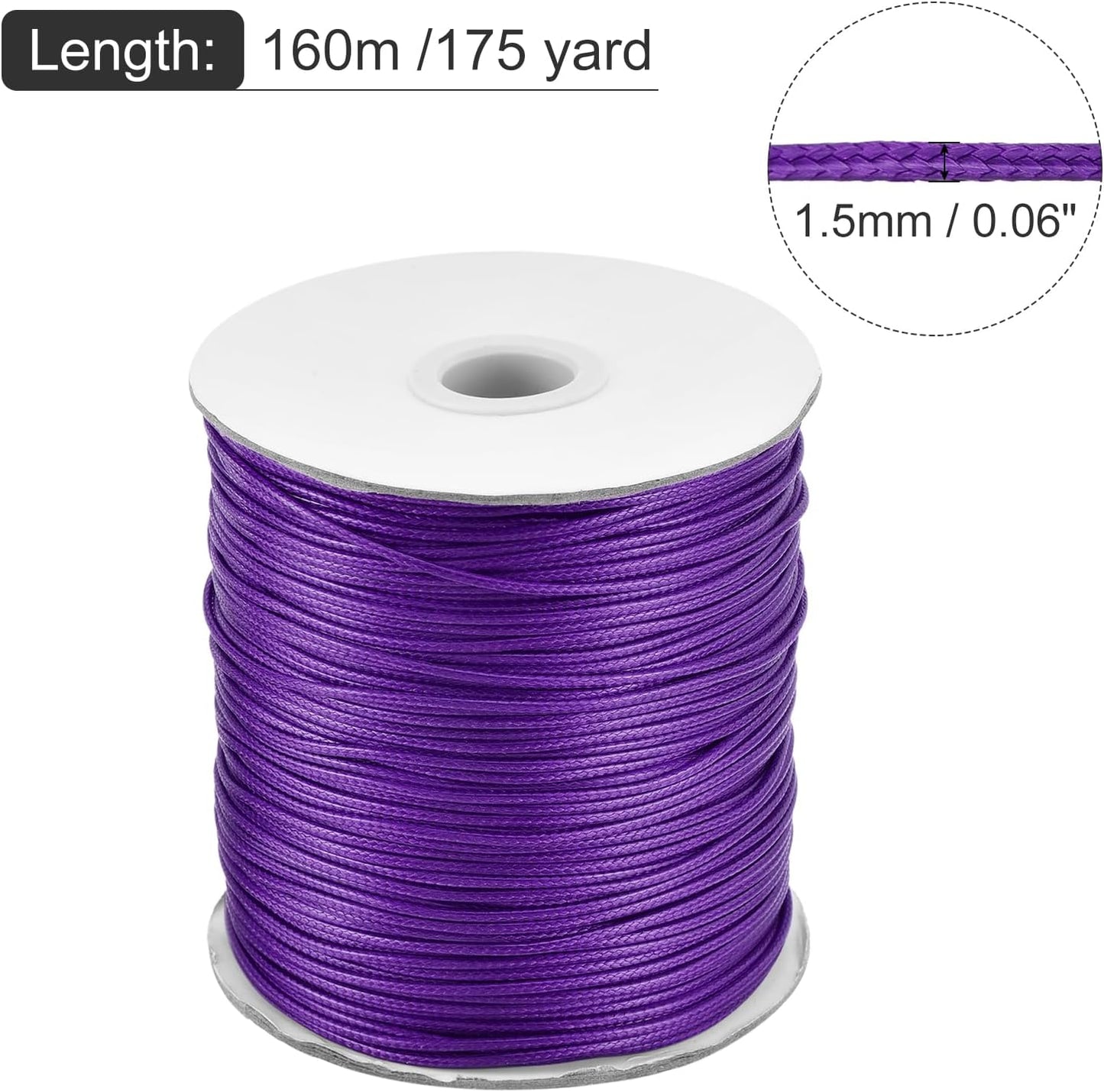 MECCANIXITY Waxed Cord 1.5mm Waxed Polyester Cord 175 Yard Wax String for Bracelet Making,Necklaces, Beading,Jewelry Making and DIY Crafts(Dark Purple)