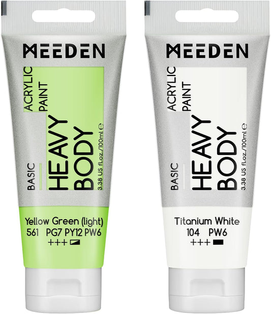 MEEDEN Acrylic Paint Yellow Green Light: 100ml/3.38oz Heavy Body Acrylic Paint Tube Bundled with Additional Titanium White Color for Art Craft Painting