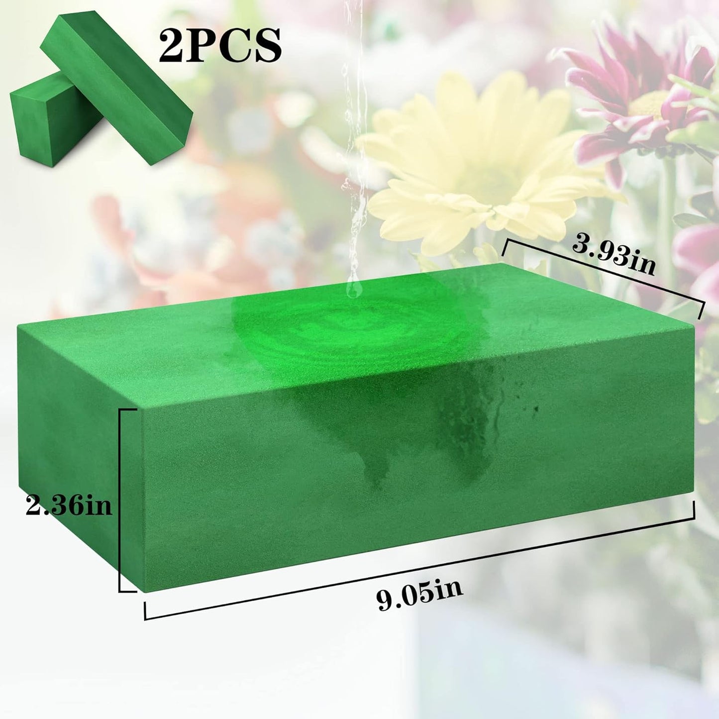 Max Shape Pack of 2 Large Size Floral Foam Blocks for Fresh and Artificial Flowers (9” L x 4” W), Wet Florist Foam Blocks for Wedding Holiday Decorations (2 Pack)