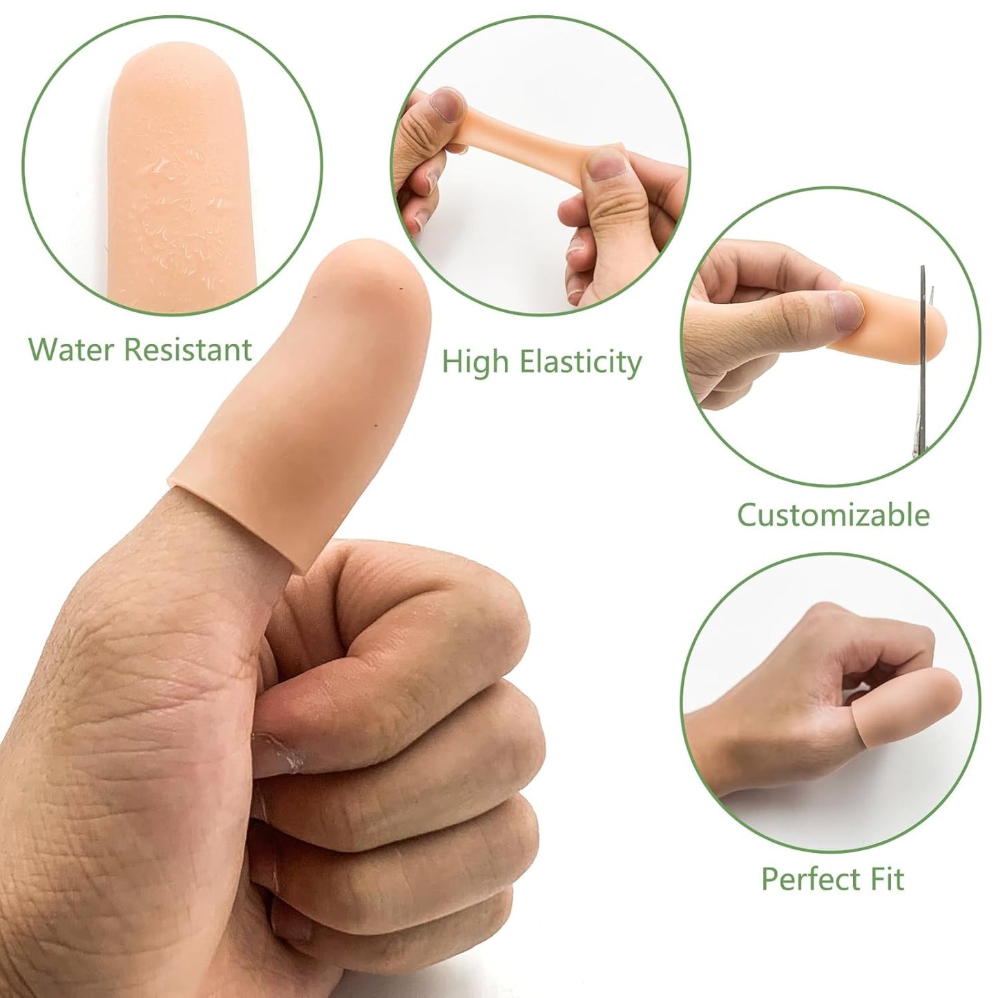 Gel Finger Cots for Thumbs, 10 Pcs Silicone Finger Caps, Rubber Finger Protector Covers for Trigger, Arthritis, Cracking, Peeling, Hangnail, Callus and Pain Relief, (Nude, Medium)