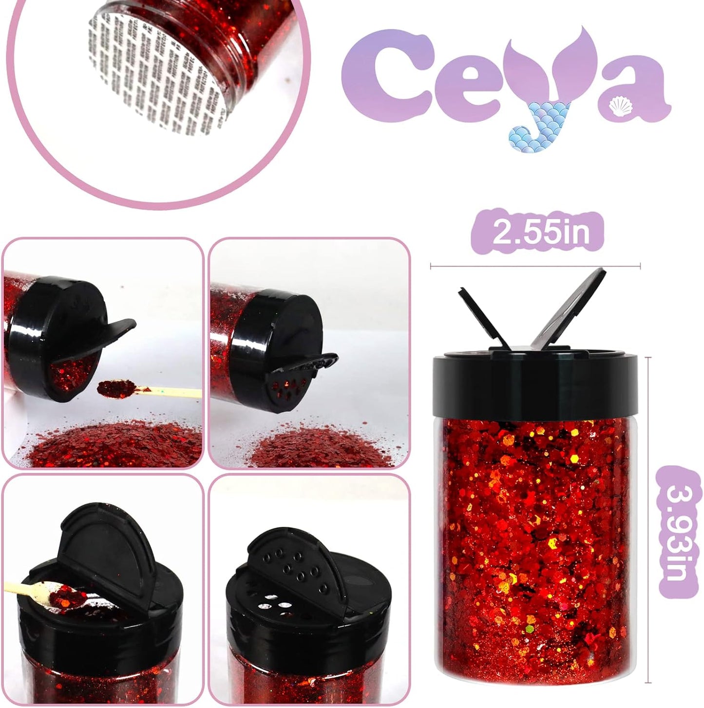 Ceya Holographic Chunky Glitter 4.9oz/ 140g Red Glitter Craft Roses Glitter Powder Mixed Chunky Flakes Iridescent Nail Sequins for Nail Art,Hair,Epoxy Resin,Tumbler,Slime,Painting,Festival Decor
