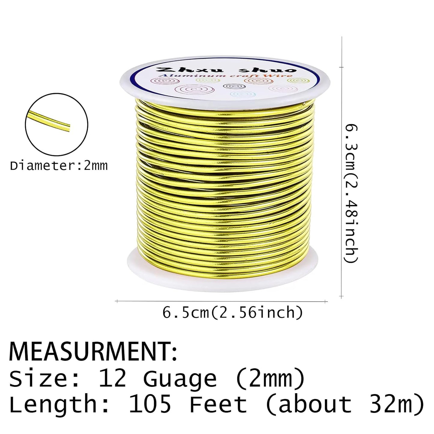 12 Gauge(2mm) Aluminum Wire 35 Yards Anodized Metal Wire for Bonsai Armature Crafting Sculpting Jewelry Craft Making Beading Floral (Yellow, 12 Gauge)