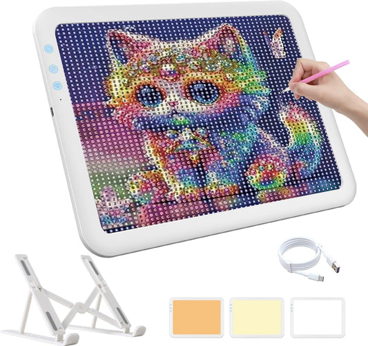 Rechargeable A4 Diamond Art Light Board,Super Bright Tracing Light Box,6 Levels Brightness with 3 Colors Mode and Stand, Wireless Tracing Pad for Diamond Painting,Weeding Vinyl,Sketching & Drawing