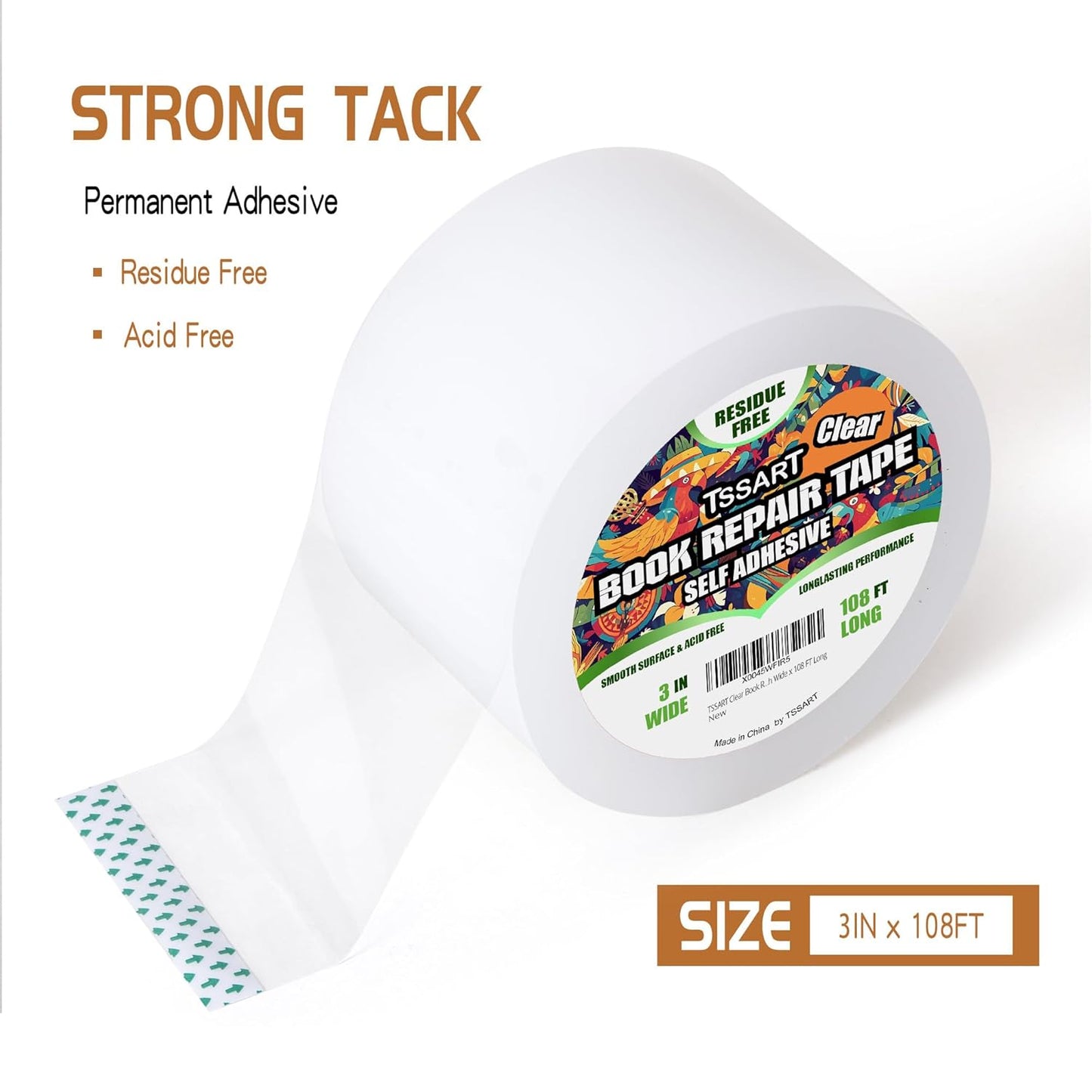 Clear Book Repair Tape - Self Adhesive Stretchable Tape, Essential Repair Tape for Reinforcing, Protecting, and Mending Books - 3 Inch Wide x 108 FT Long