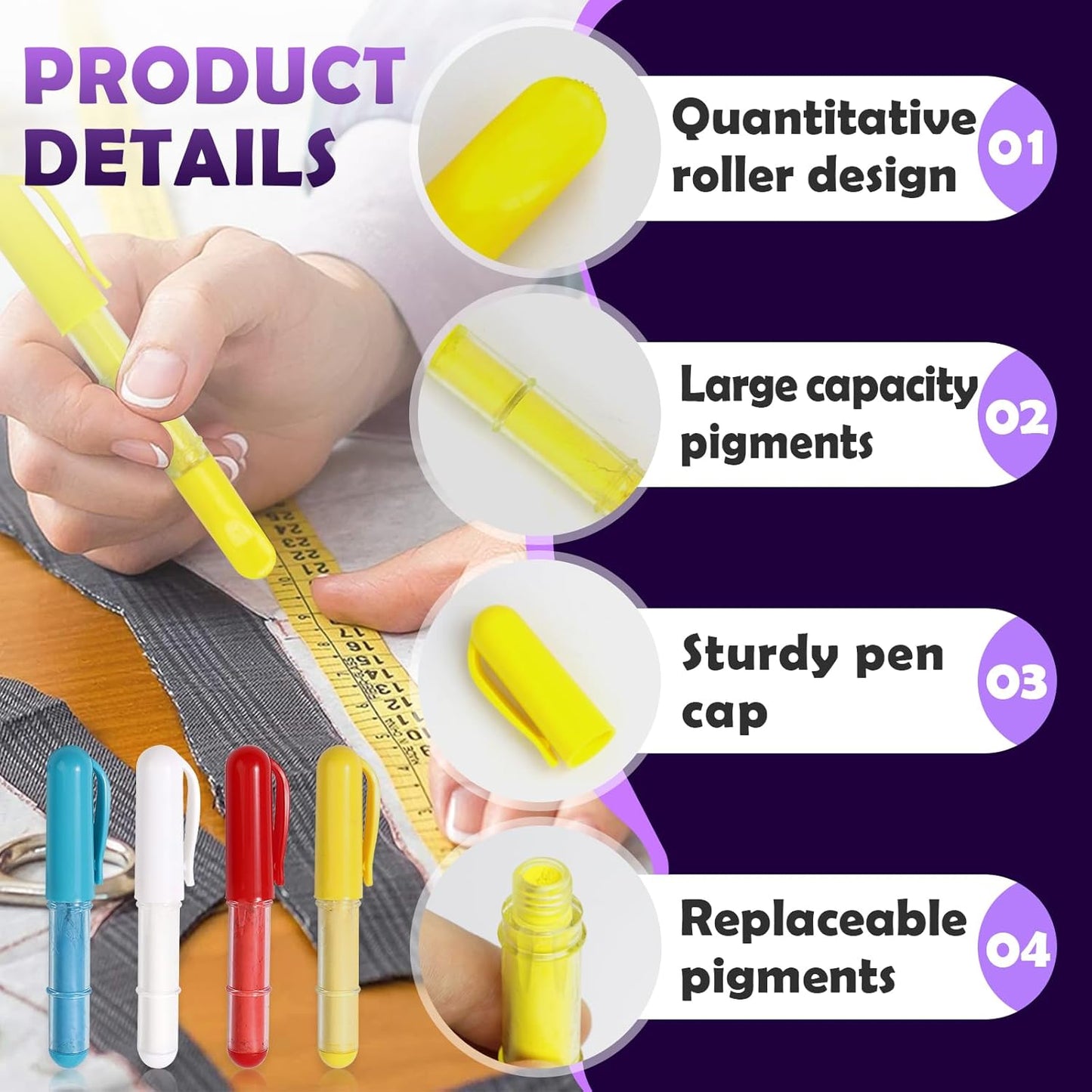 4PCS Sewing Chalk for Fabric, Wipeable and Washable Fabric Chalk for Sewing, Tailors Chalk for Fabric Etailed Marking on Fabrics, Cottons, Leathers - Blue, White, Red, Yellow