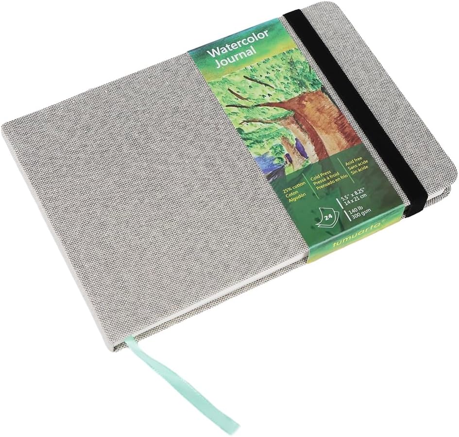 Watercolor Journal, 8.25x5.5, 140 LB, 300 GSM, tumuarta Cotton Paper, Cold Press, 24 Sheets, 48 Pages, Watercolor Paper Sketchbooks for Use As Travel Notebook and Mixed Media Pad
