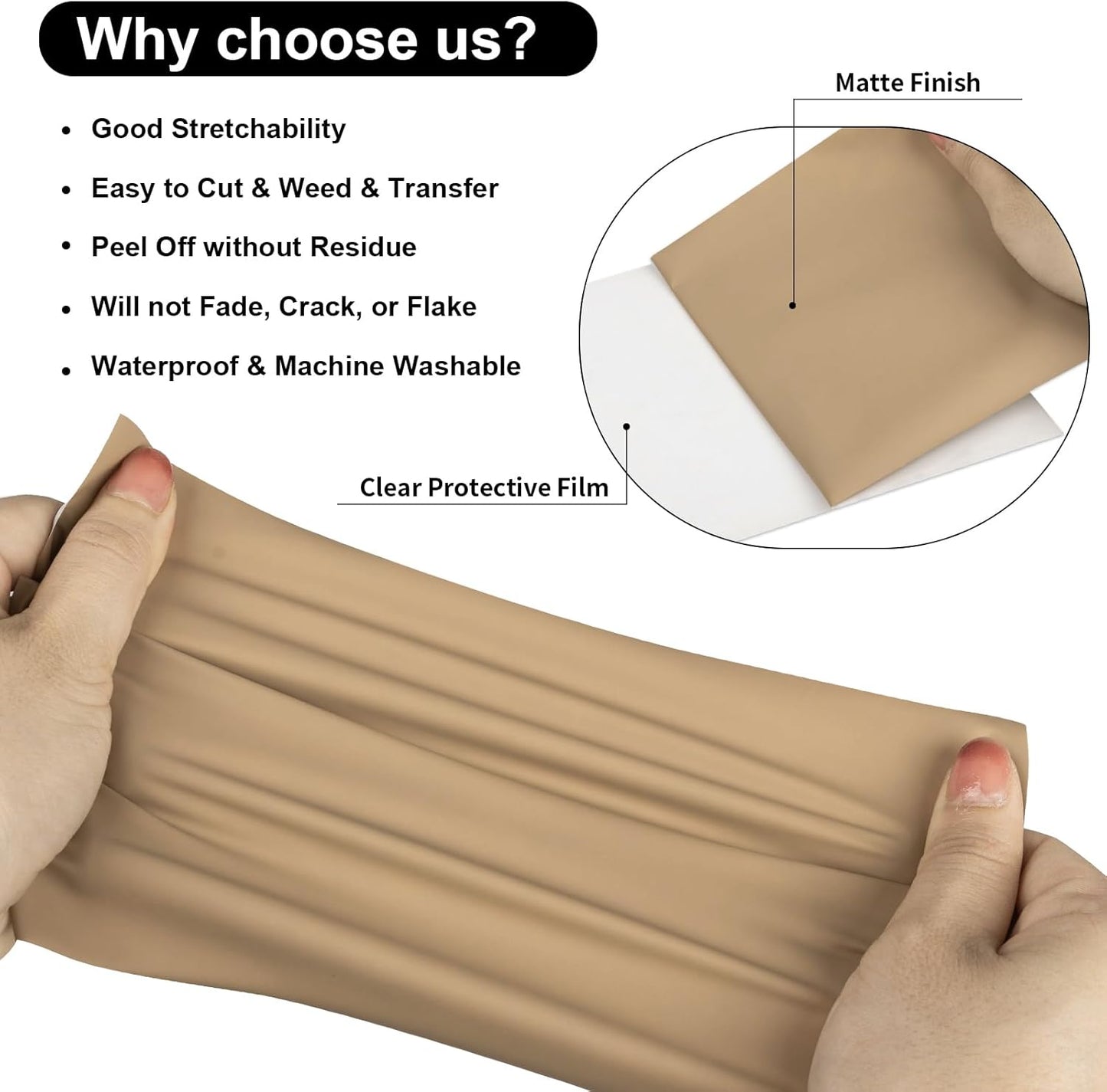 VINYL FROG Heat Transfer Vinyl Roll HTV Vinyl - 12" x5ft Camel Iron on Vinyl for T-Shirts, Heat Press Vinyl for DIY Craft Designs (Camel)