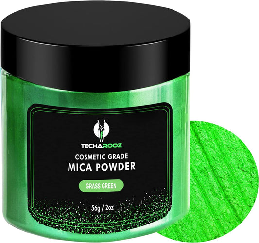 Grass Green Mica Powder for Epoxy Resin 56g / 2oz. Jar - Techarooz 2 Tone Resin Dye Color Pigment Powder for Lip Gloss, Nails, Colorant for Slime Bath Bombs Soap Making & Polymer Clay