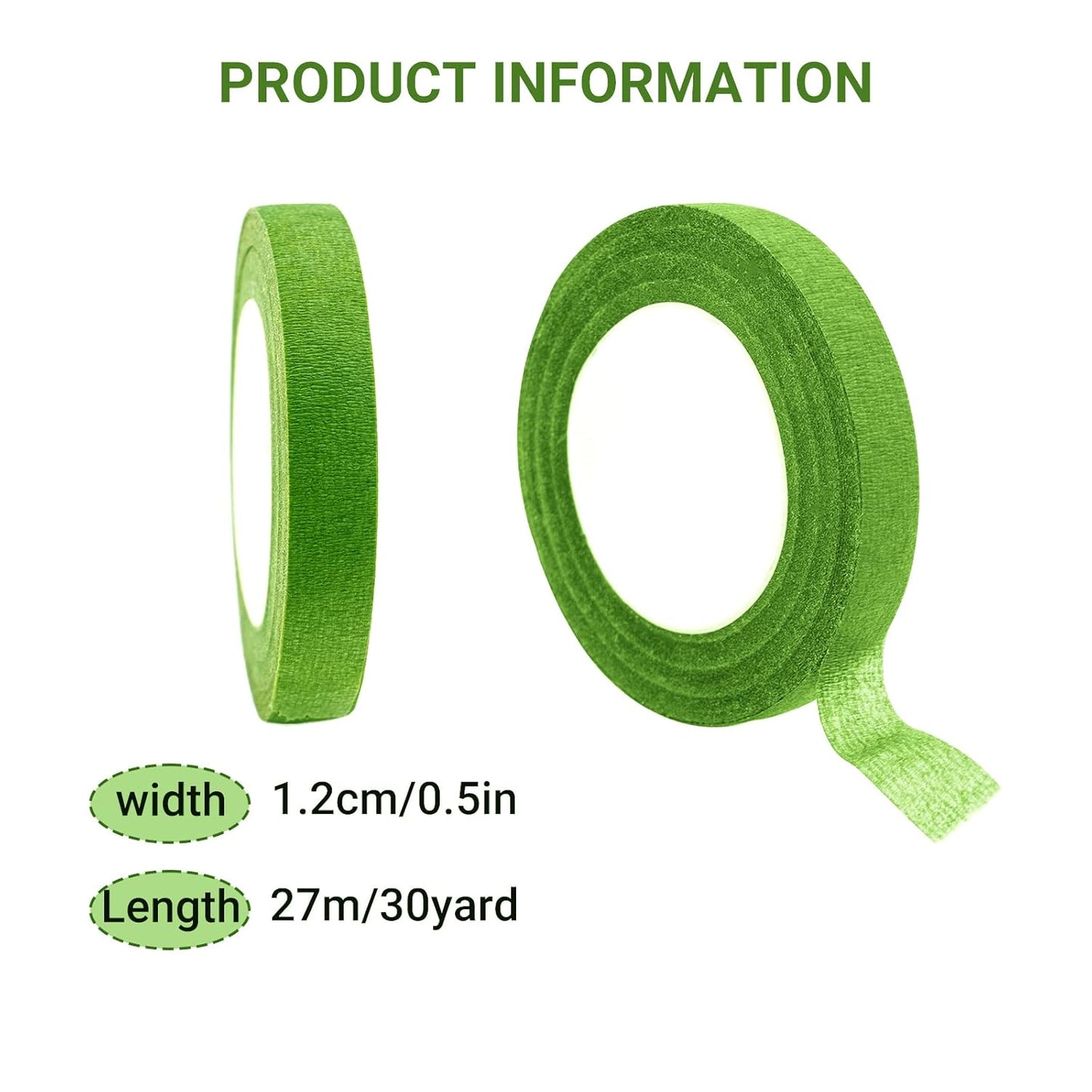 Max Shape 12 Rolls 1/2 Inch 30 Yard Floral Tapes for Bouquet Stem Wrapping, Green Floral Tape for Floral Arranging Craft Projects Corsages, Wedding Bouquet