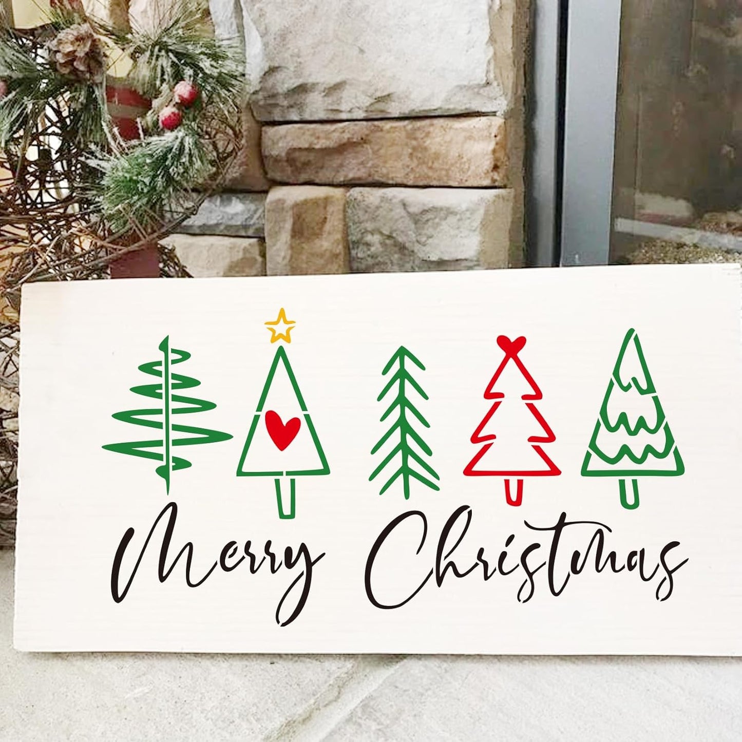 Christmas Stencils for Door Mats Reusable Large Doormat Stencils for Painting Christmas Stencil Merry Christmas Tree Templates for Doormats Wood Sign Door Hang Crafts (lets10)