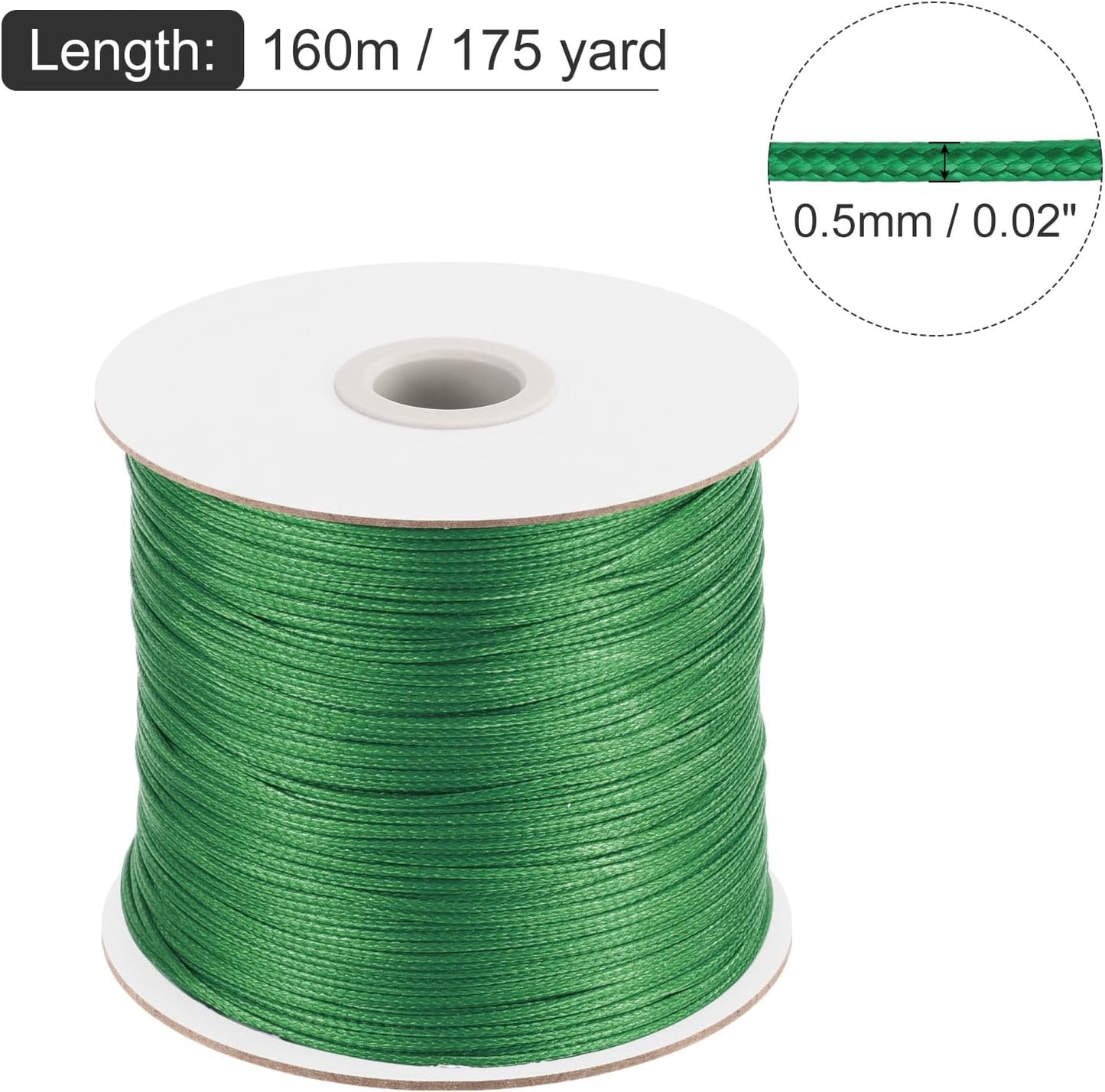 MECCANIXITY Waxed Cord 0.5mm Waxed Polyester Cord 175 Yard Wax String for Bracelet Making, Necklaces, Beading, Jewelry Making and DIY Crafts(Dark Green)