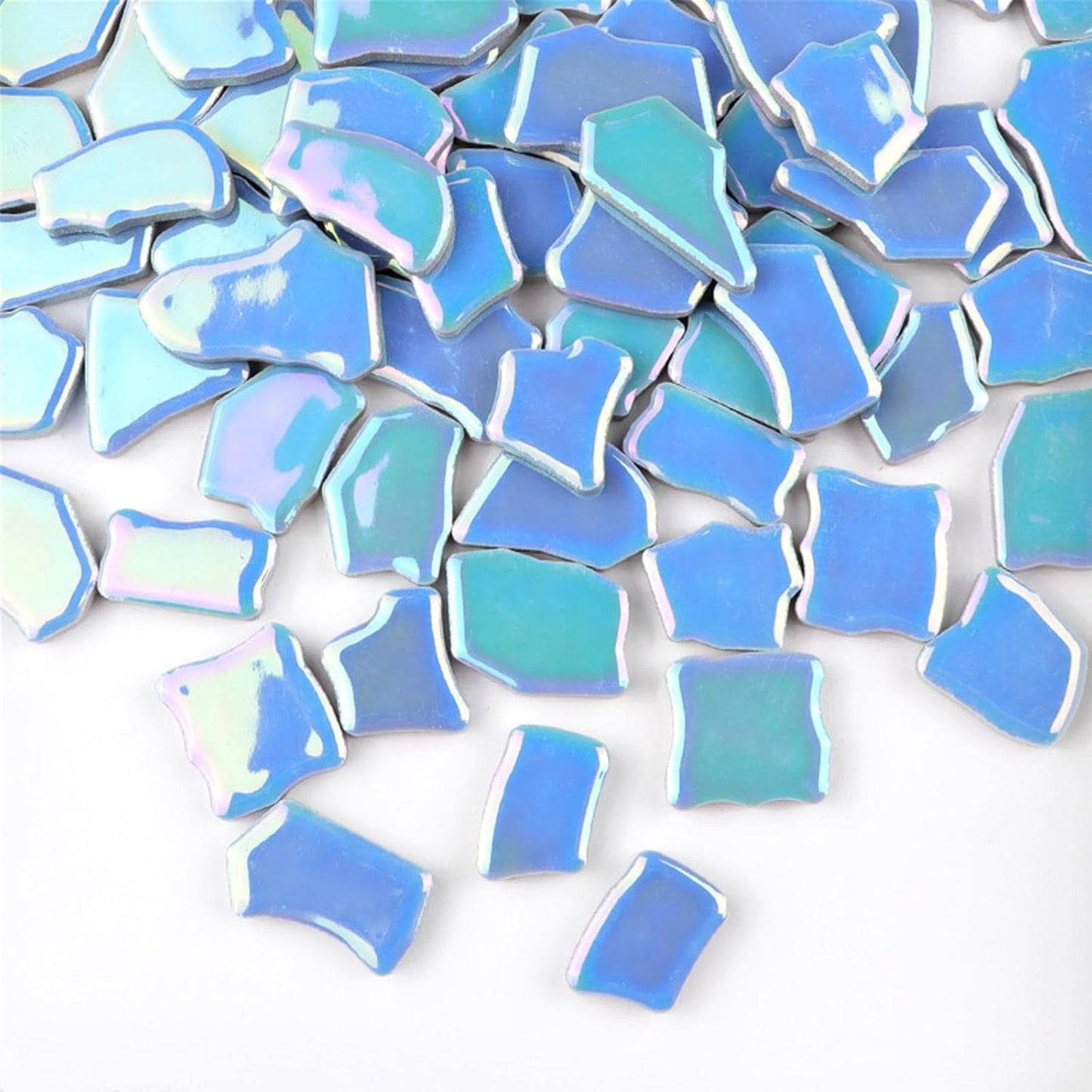 0.78"-1.57" Irregular Ceramics Mosaic Tiles,1.1LB Mosaic Pieces Stones for Home Decoration DIY Craft Plates Flowerpots Vases Cups Mosaic Making Supplies (Iridescent Sky Blue)