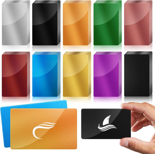 weparmeety 100 Pcs Metal Engraving Blanks Colorful Aluminum Sheet Laser Engraving Business Card Multipurpose DIY Gift Cards 86 x 54 x 0.21 mm（10 Colors)