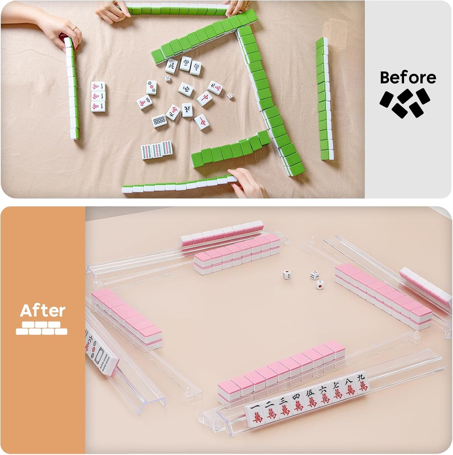 Mahjong Racks with Pushers Set of 4, Mahjong Tile Pushers and Racks, Acrylic Majiang Tile Holders Accessories (Clear)