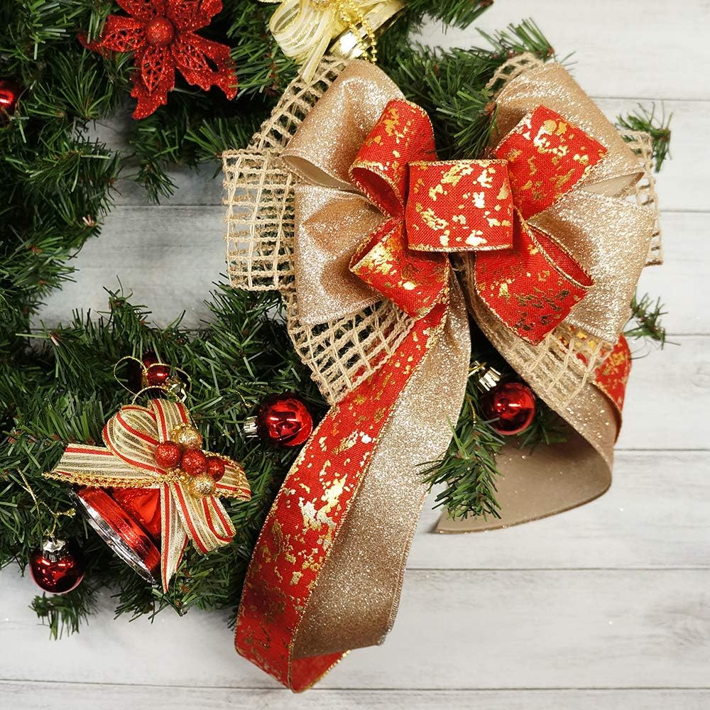 CT CRAFT LLC Glitter Wired Ribbon 2.5" x 10 Yards Gold (Champagne Gold) for Christmas Home Decor Bow Gift Wrapping DIY Crafts Wreath