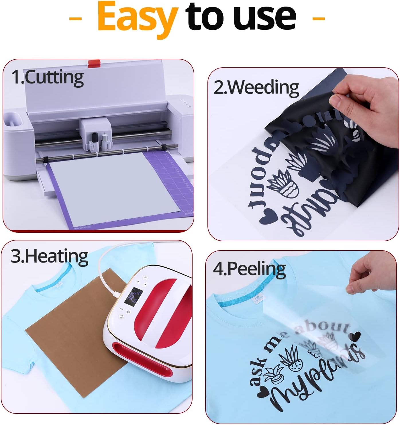 HTVRONT Black Heat Transfer Vinyl Bundle - 10 Pack 12" x 10" HTV Vinyl for T-Shirt, Black Iron on Vinyl for All Cutting Machine or Heat Press Machine