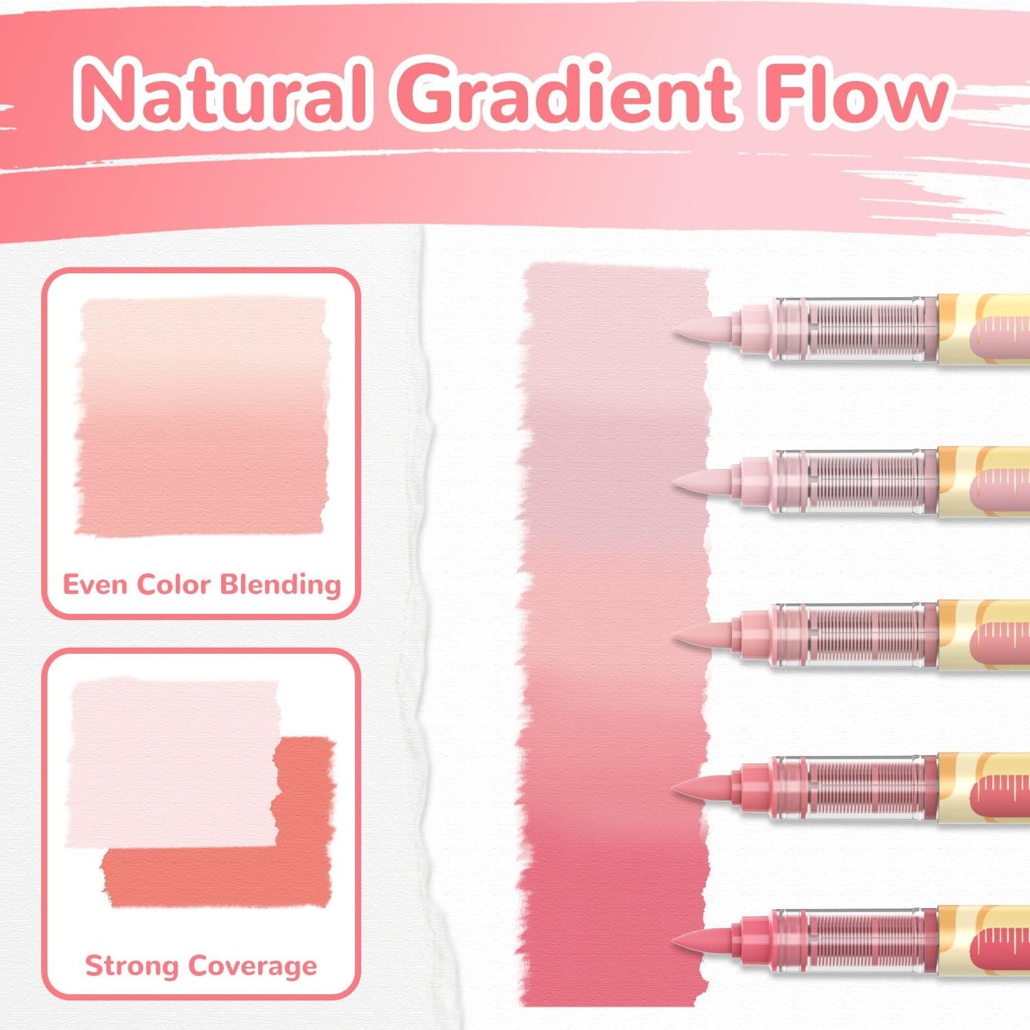 Guangna 12 Pink Skin Series Acrylic Paint Markers Set, Brush Tip Acrylic Paint Pens for Rock Painting, Wood, Glass, Paper, Coloring Book, Ceramic, Canvas, DIY Crafts, Water-Based Ink