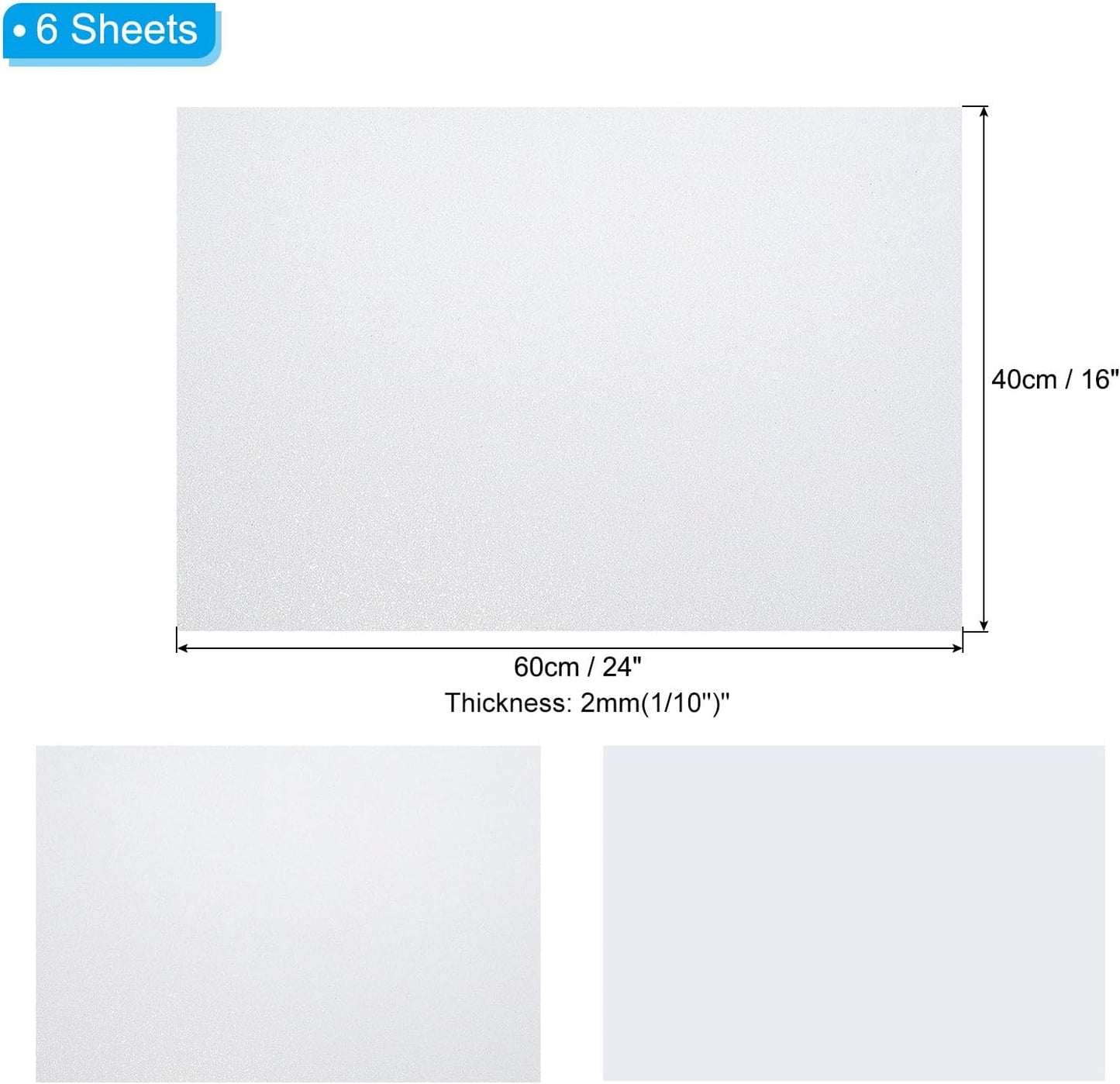 PATIKIL 2mm(1/10") Thick Non Adhesive Glitter Foam Sheet 16x24inch(40x60cm) White, EVA Shiny Foam Board for Craft, 6 Pcs