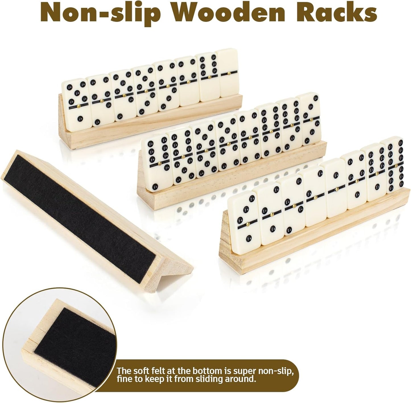 Double 6 Dominos Set for Adults, Durable 28 Tiles Dominos with 4 Wooden Racks and Carrying Case,Classic Board Games,Portable Travel Game