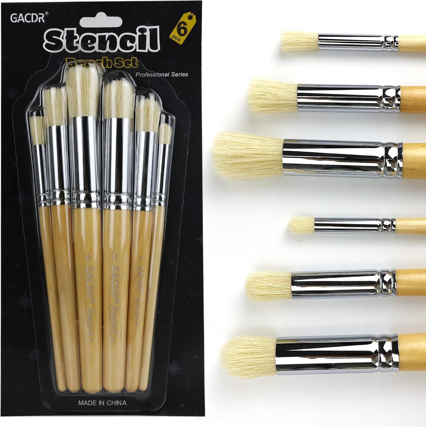 Wooden Stencil Brush Set, 6 Pieces Natural Hog Bristle Dome Stencil Brushes for Painting On Wood Wall, Stencil Projects, Card Making, DIY, Crafts and Acrylic Oil Watercolor Painting…
