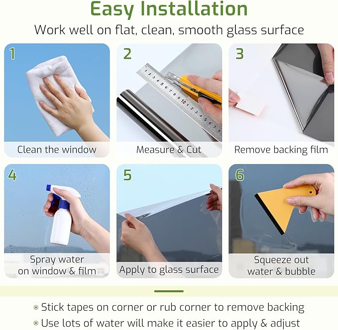 LUTE One Way Window Privacy Film, Window Tint for Home, Sun Blocking UV Heat Blocker, See Out Not in Reflective Mirror Film, Removable Static Cling Glass Door Cover, Black Silver, 17.5" x 157.4"