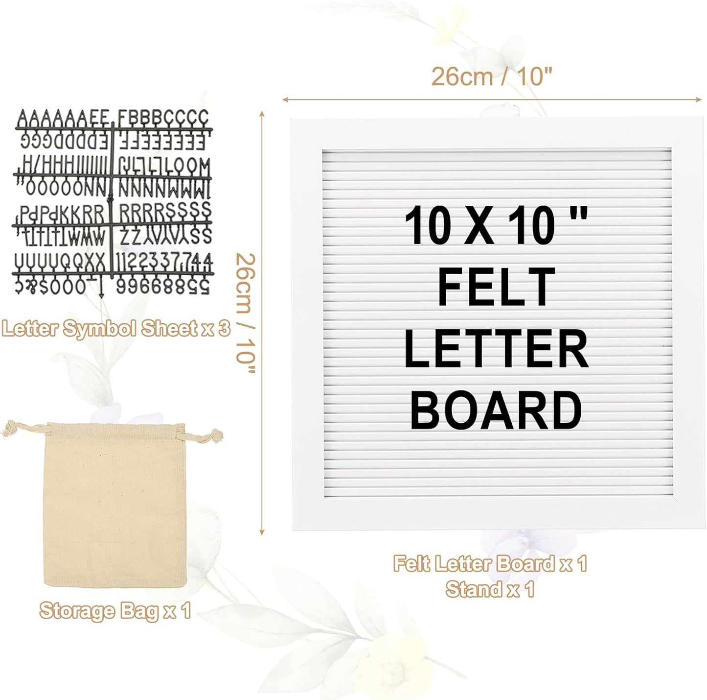 PATIKIL Felt Letter Board, 10x10Inches White Wooden Changeable Message Board with Storage Bag Stand for Kitchen Menu Classroom Farmhouse Decor Notes, Black