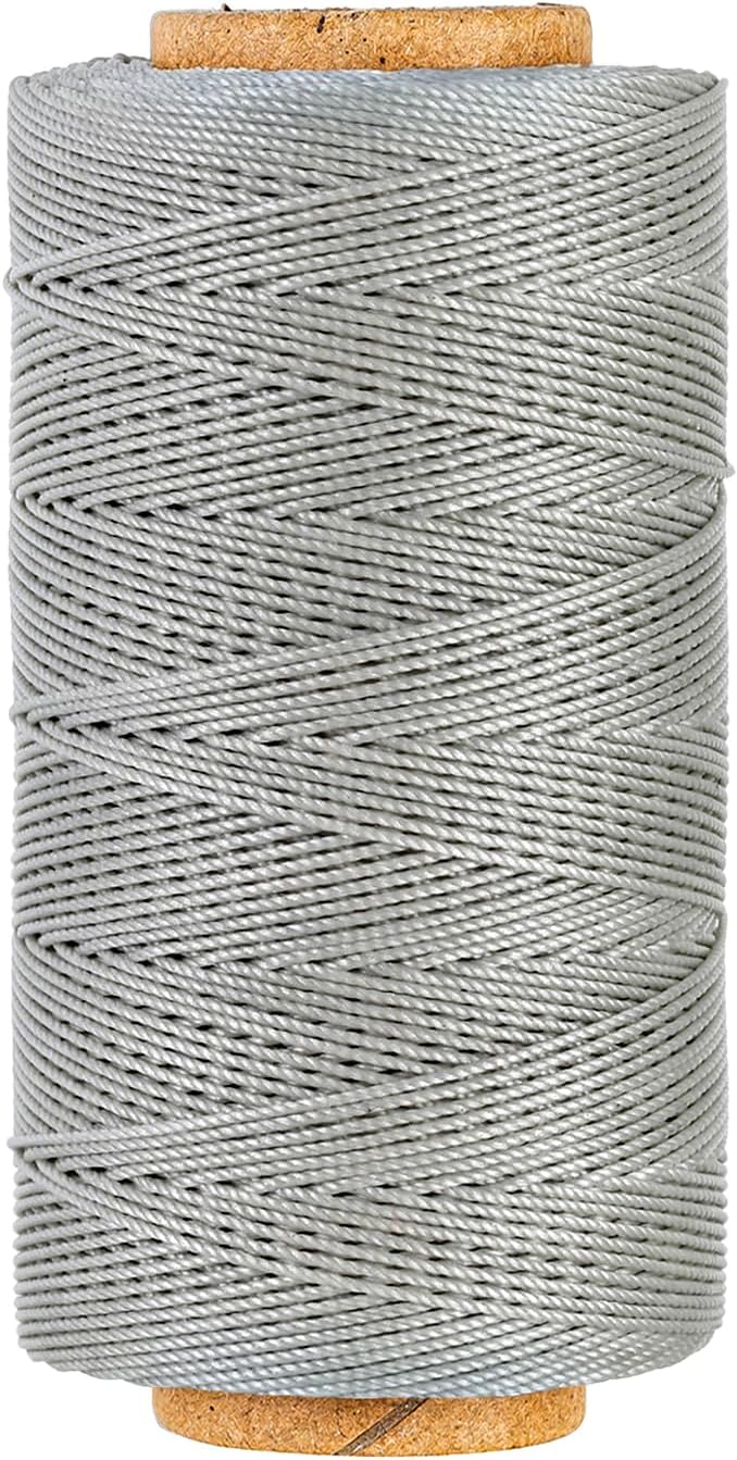 Bonded 0.8mm Round Waxed Polyester Cord, 3-ply Wax Coated Thread, 197 Yards Stiff String for Heavy Duty Fabric, Leather Sewing, Book Binding, Upholstery Repair, and Macrame Jewelry - Gray