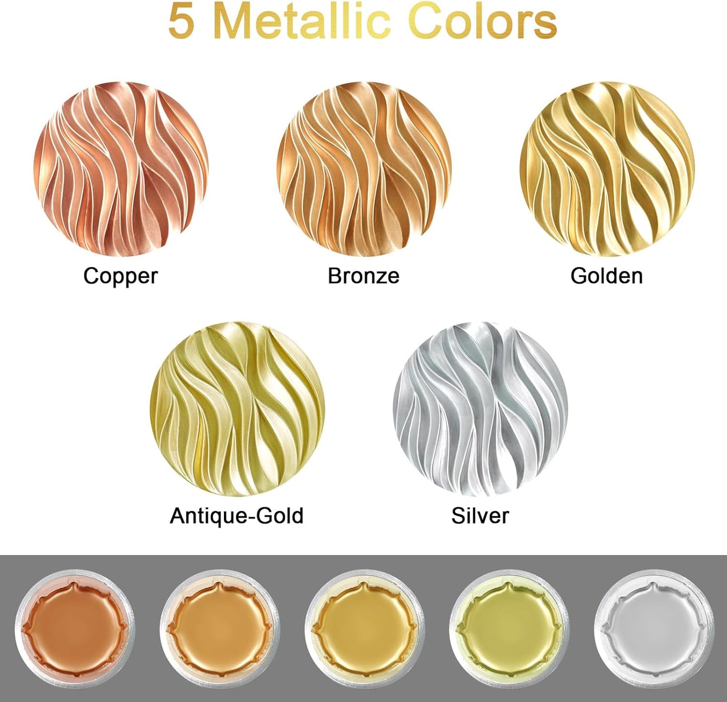 Renfio Metallic Pigment Powder, 5 Colors Gold Mica Powder for Resin, 6 X 20ml Metal Powder, Resin Color Pigment, Color Pigment for Epoxy Resin, Kintsugi, Polymer Clay, Candle Dye