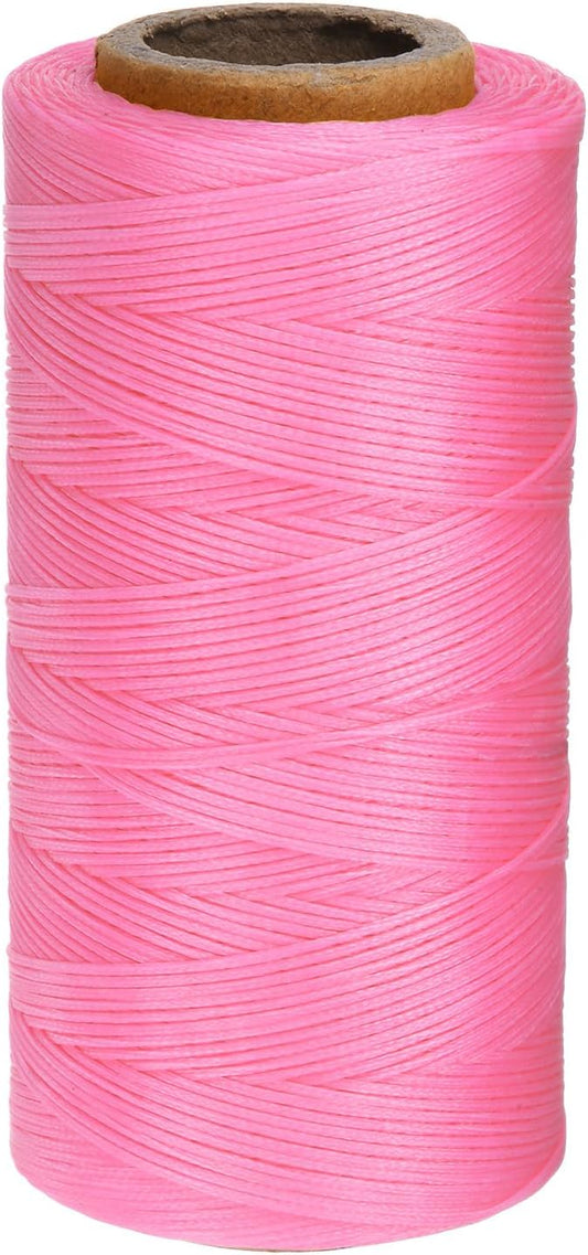 uxcell Leather Sewing Waxed Thread, 284 Yards / 260m 0.8mm 150D Flat Polyester All-Purpose Threads for Leather Crafts, Bookbinding, Cherry Blossom Pink