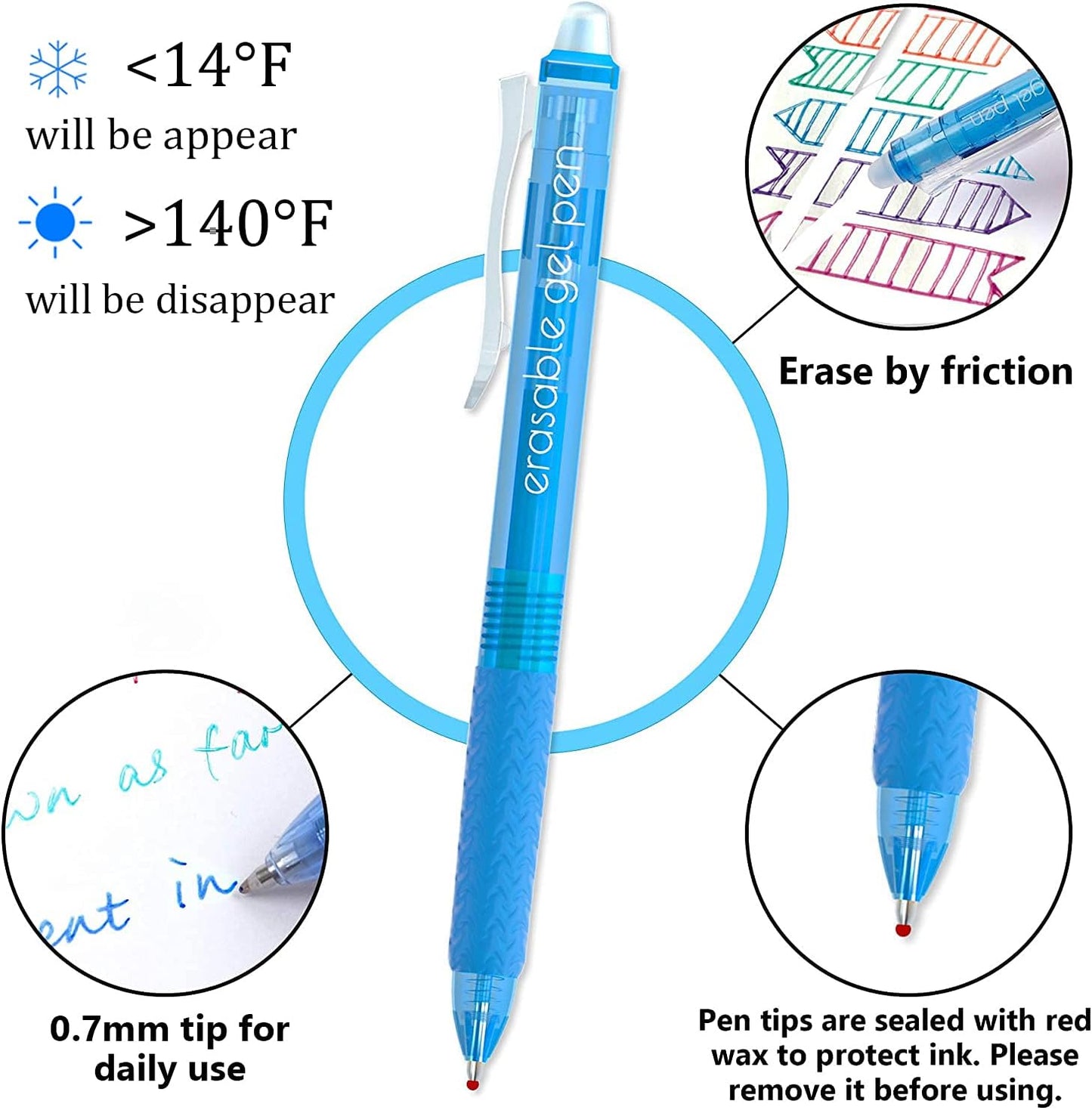 Vanstek 18 Colors Retractable Erasable Gel Pens Clicker, Fine Point(0.7), Make Mistakes Disappear, Premium Comfort Grip for Drawing Writing Planner and Crossword Puzzles