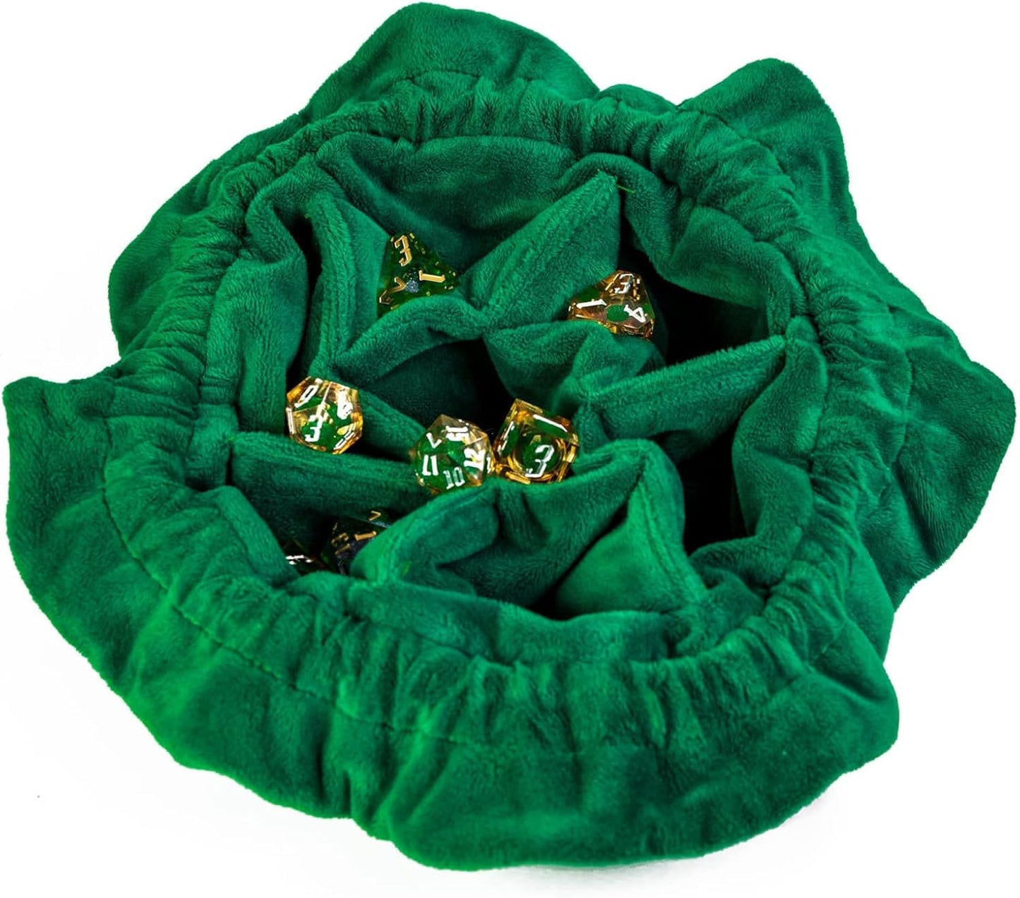 Large Dice Bags D&D with Pockets Green Storage Bag D20 Logo for DND RPG Game Dices - Capacity 200+ Dice
