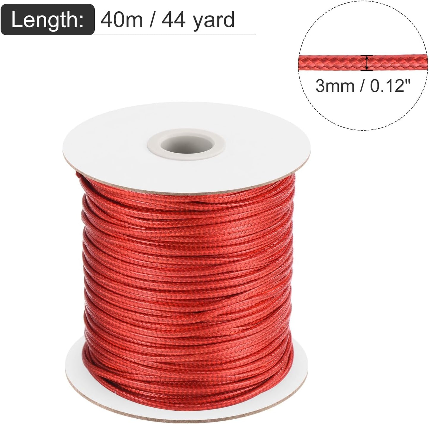 MECCANIXITY Waxed Cord 3mm Waxed Polyester Cord 44 Yard Wax String for Bracelet Making, Necklaces, Beading, Jewelry Making and DIY Crafts(Red)