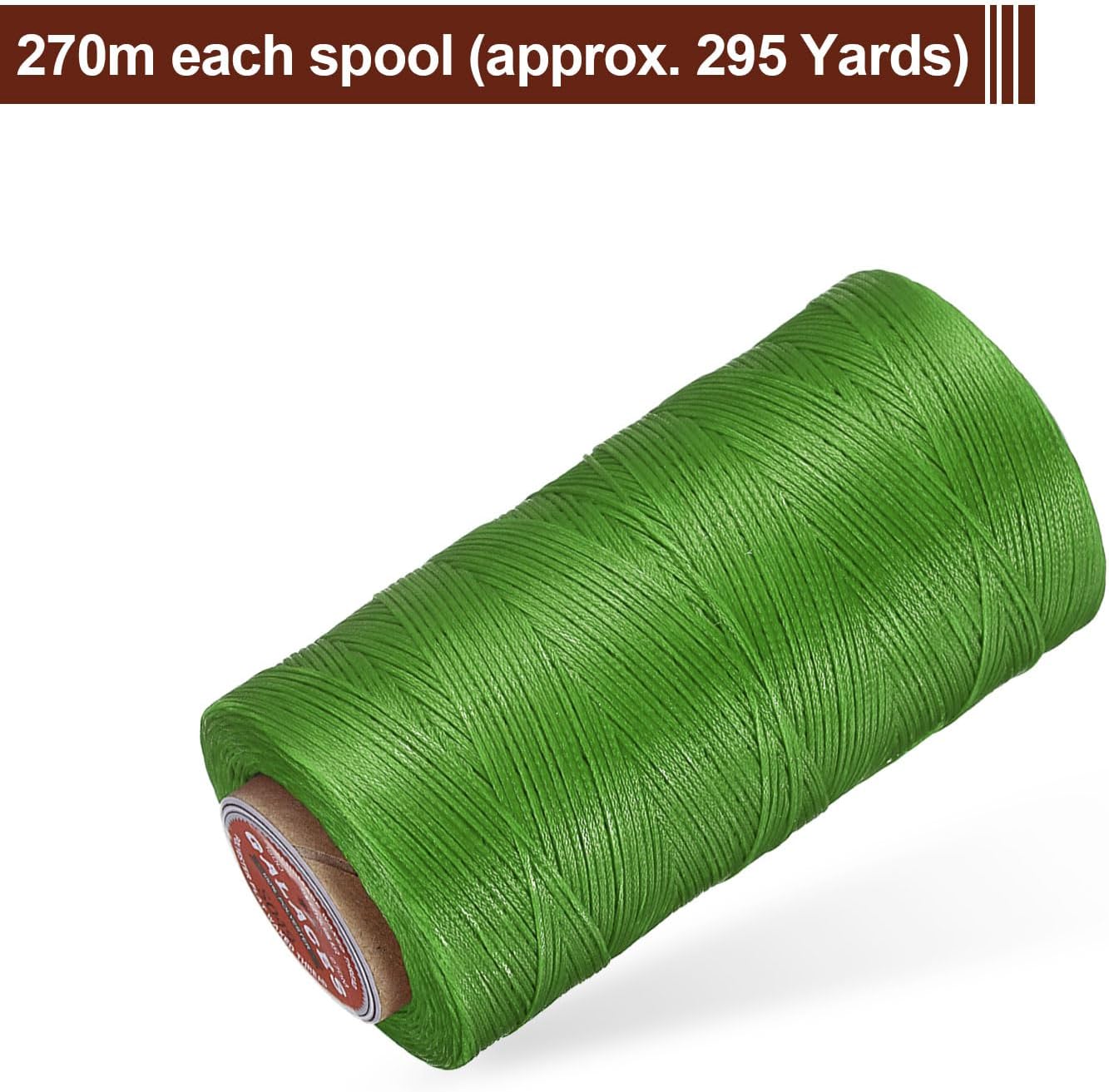 uxcell Flat Leather Sewing Waxed Thread, 270m / 295 Yards Polyester Wax String, 150D Wax Stitching Cord for Leather Crafts, Bookbinding, Bracelets Braided, Light Green