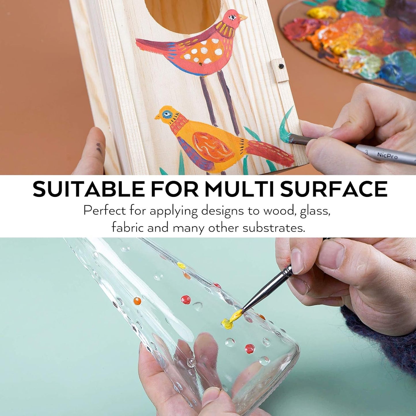 Nicpro 14 Colors Large Bulk Acrylic Paint Set (16.9 oz,500 ml) Rich Art Painting Supplies, Non Toxic for Multi Surface Pumpkin Canvas Wood Ceramic Leather Fabric Craft, for Kids Adult with Color Wheel