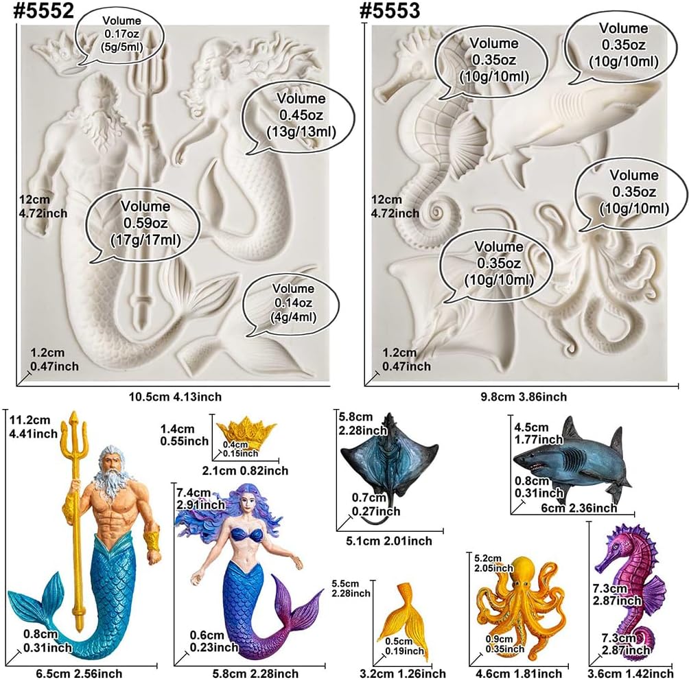 Mermaid and Sea Creatures Clay Molds for Crafts