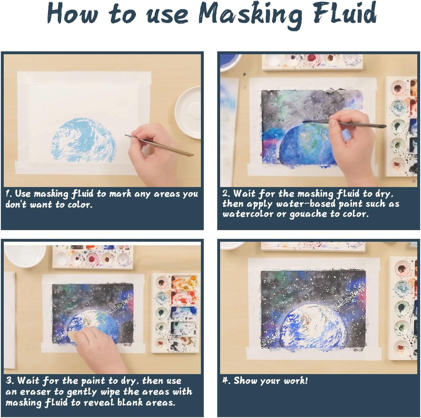 Masking Fluid for Watercolor Painting - 60ml White with a Paintbrush and Eraser - Art Masking Fluid Pen Watercolor Medium Art Supplies for Artists