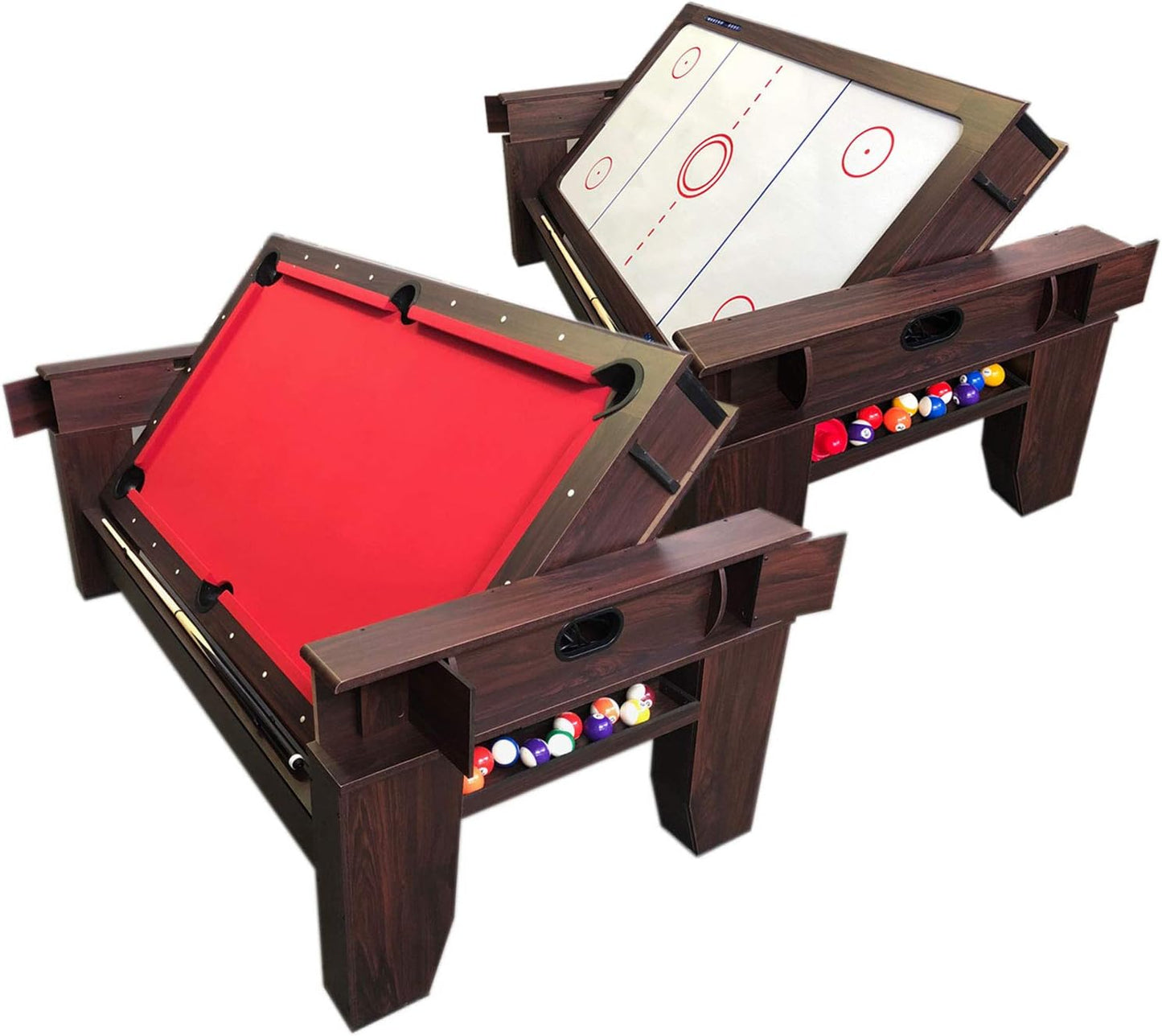 7ft Pool Table Air Hockey 2 in 1 Pool Table Red Felt - Billardhockey