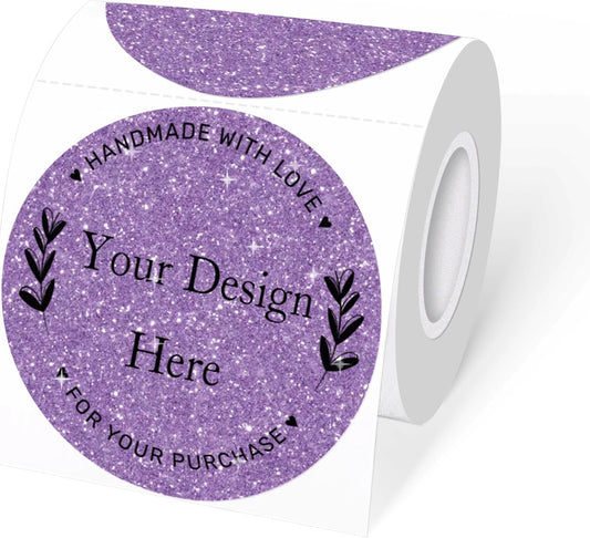 3" Circle Holographic Thermal Labels Stickers, Round Direct Thermal Label Stickers, Glitter Thermal Printer Sticker Labels for Gift Wrapping, Perforation Line Design- Glitter Purple