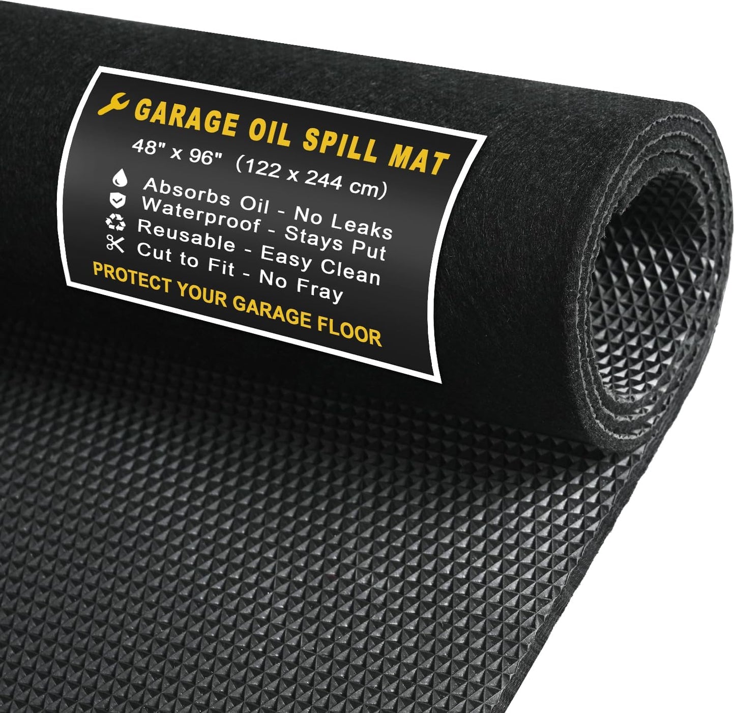 Golener Oil Spill Mat - Garage Floor Mat, Absorbent Oil Pad, Premium Maintenance Mat, Waterproof, Contain Liquid, Protect Garage Surface from Spill & Stain, Reusable, Washable, Durable, Black, 48”x96”