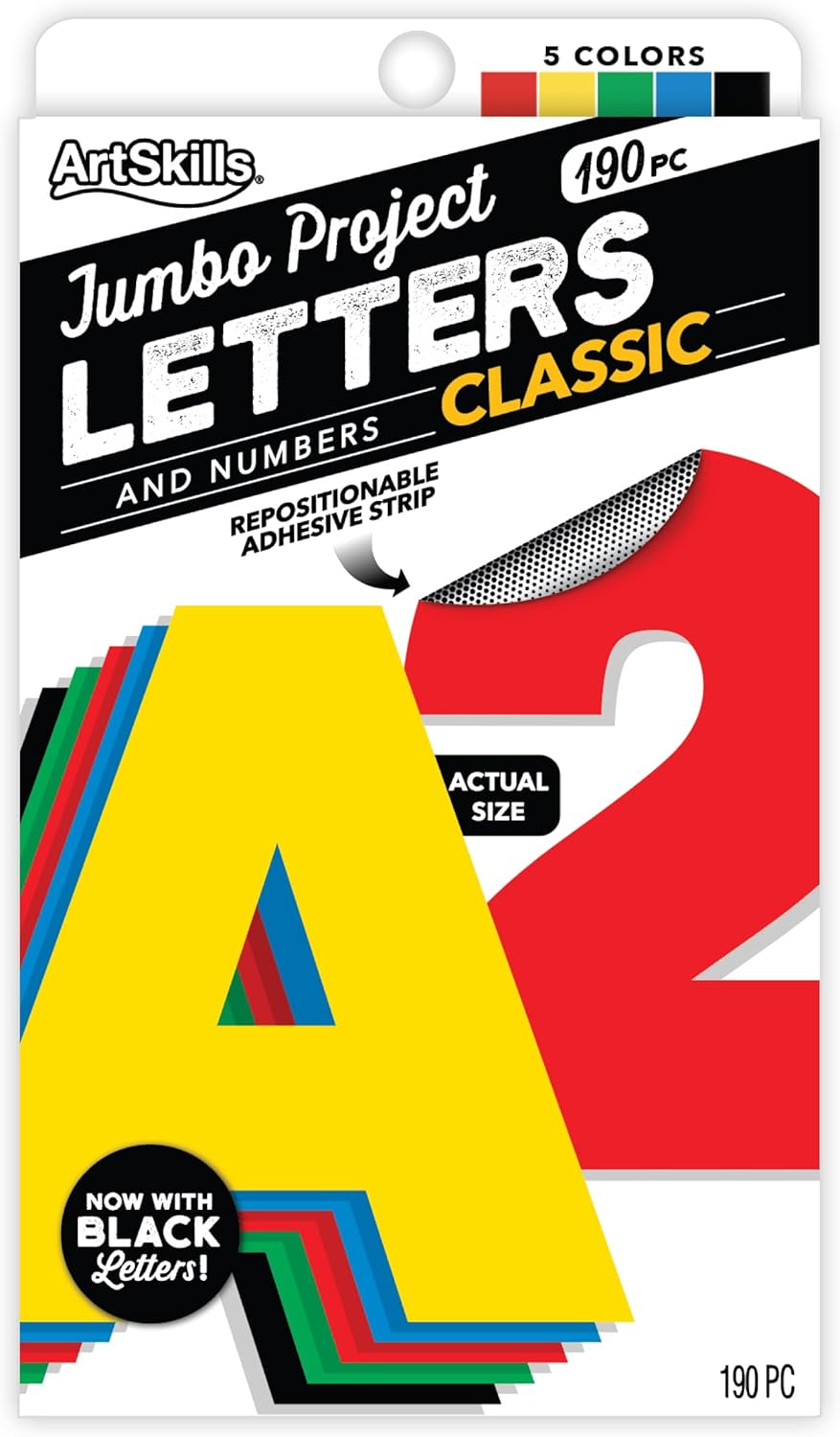 ArtSkills Poster Letters 4” Paper Letters for Poster Board Projects, Classroom Bulletin Boards, Sign Making Supplies,Classic Primary, 190 Pieces (Pack of 6)