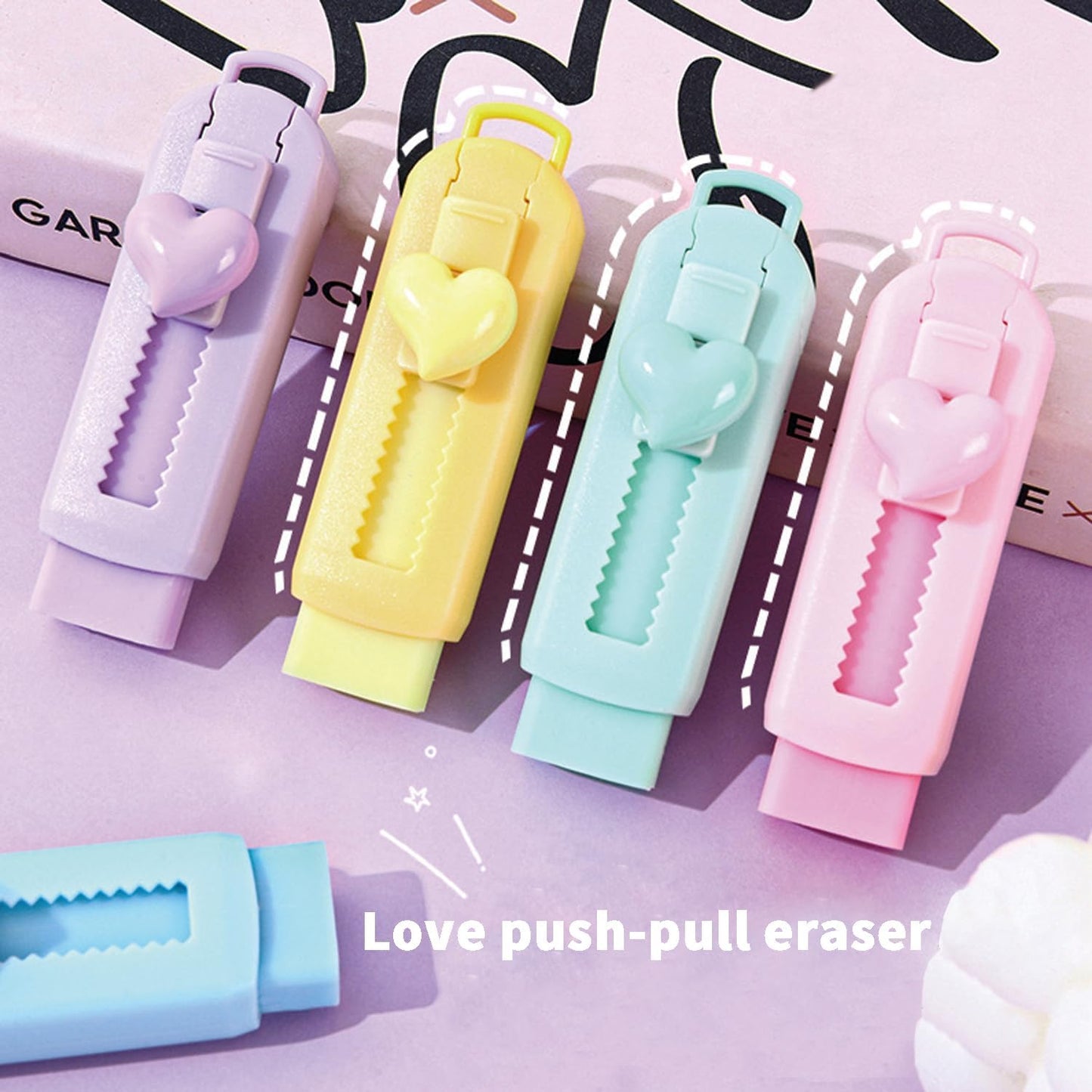 5 Pack Sliding Retractable Pencil Eraser with Plastic Sleeve, Large White Erasers for School Office, Art Erasers for Drawing