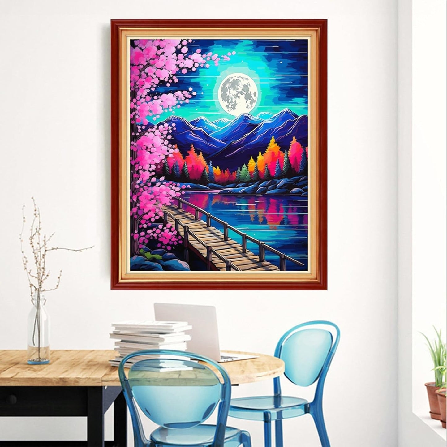 Magxvouy Cross Stitch Kits Stamped Full Range of Embroidery Kits,Cross Stitch Patterns Needlework Kits for Beginners 11CT Printed Kits&Moonlit Peach Blossoms 16x20 inch