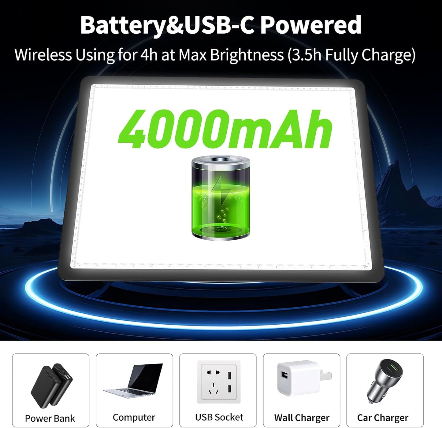 Phylosal Rechargeable A3 LED Light Pad for Diamond Painting, Ultra-Thin Magnetic Tracing Light Box for Drawing, Diamond Art Light Board with Side Button, Super Bright Light Table for Sketching (Black)